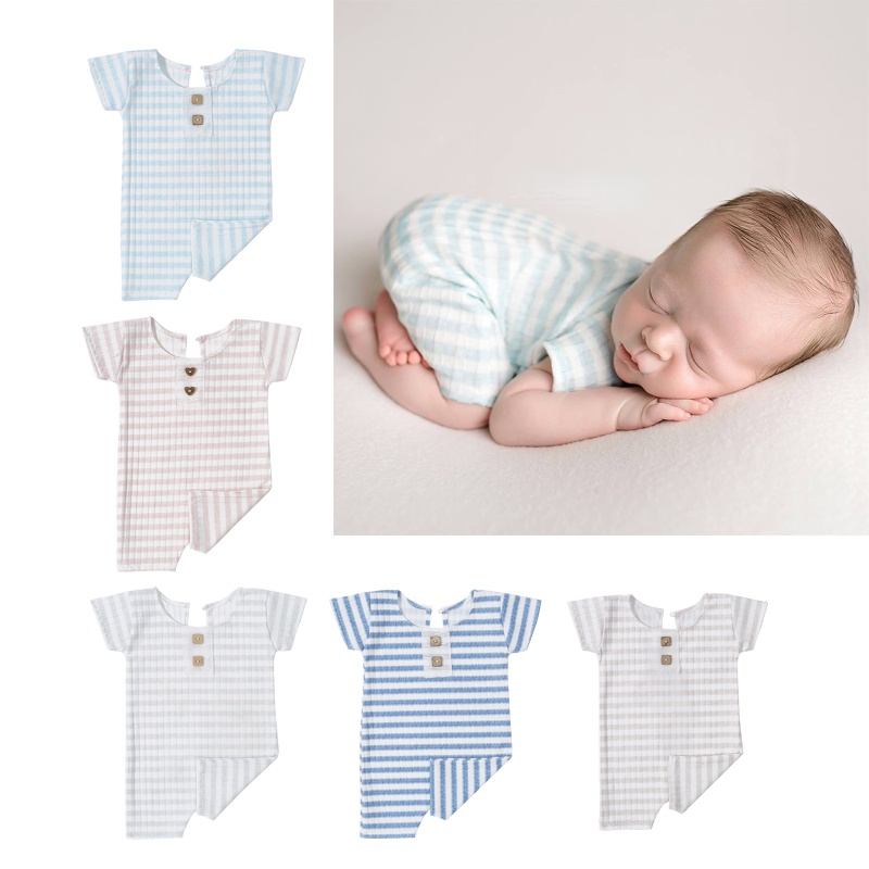 Bộ Áo Liền Quần Ngắn Tay Cài Nút Phía Trước Chụp Ảnh Cho Bé Sơ Sinh