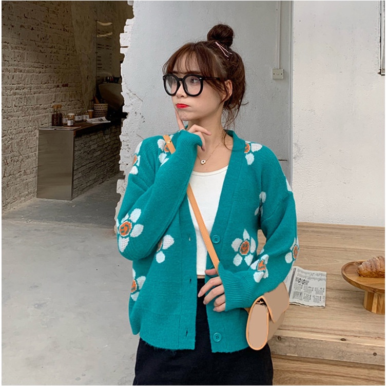 Áo len cardigan dáng ngắn họa tiết tươi sáng nổi bật