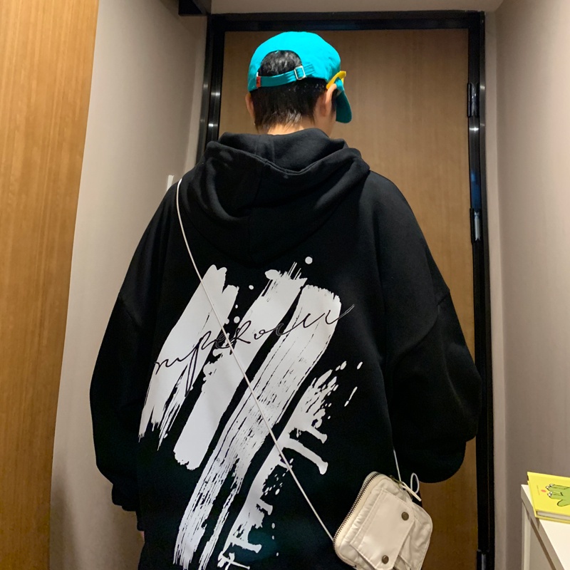 Áo khoác hoodie dáng rộng in hình graffiti thời trang Nhật nam tính