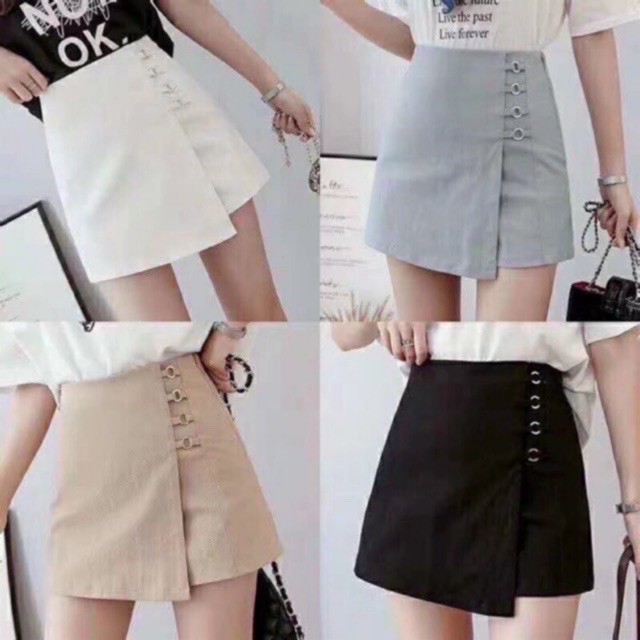 Quần giả váy chữ a kiểu quần short nữ cạp lưng cao phối vạt lệch kèm khuyên mặc ở nhà ngủ đi chơi cực xinh