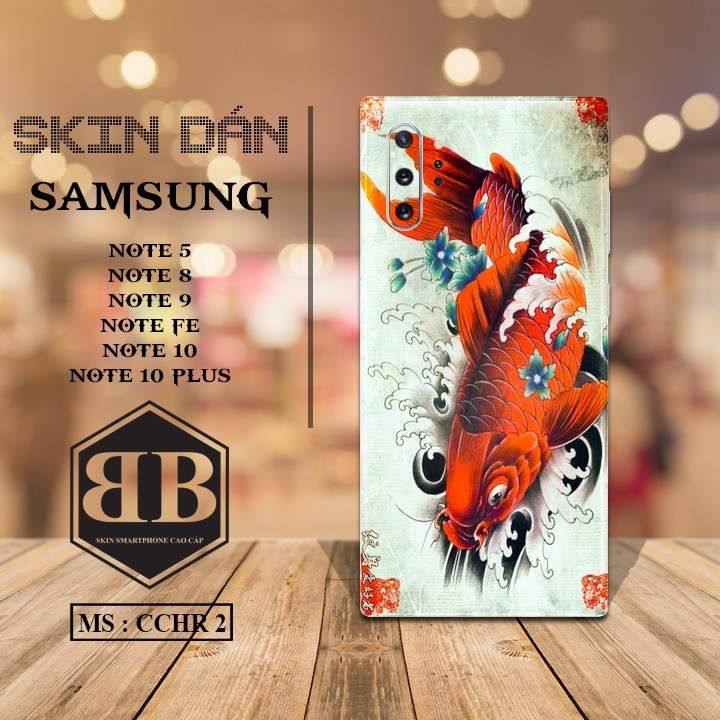 Bộ Dán skin Samsung Note 5 Note FE Note 8 9 10 Note 10 Plus in hình cá chép hóa rồng cực chảnh