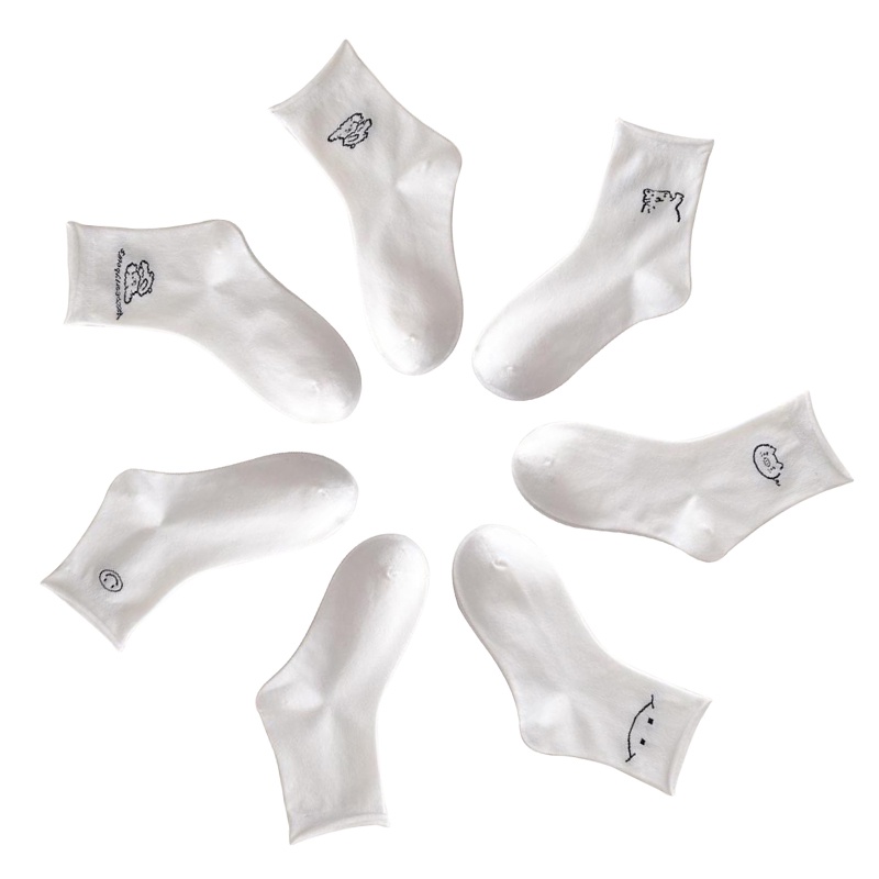 Vớ Cổ Cao In Họa Tiết Hoạt Hình Màu Trắng Thời Trang Phong Cách Hàn Quốc Cho Nam Và Nữ