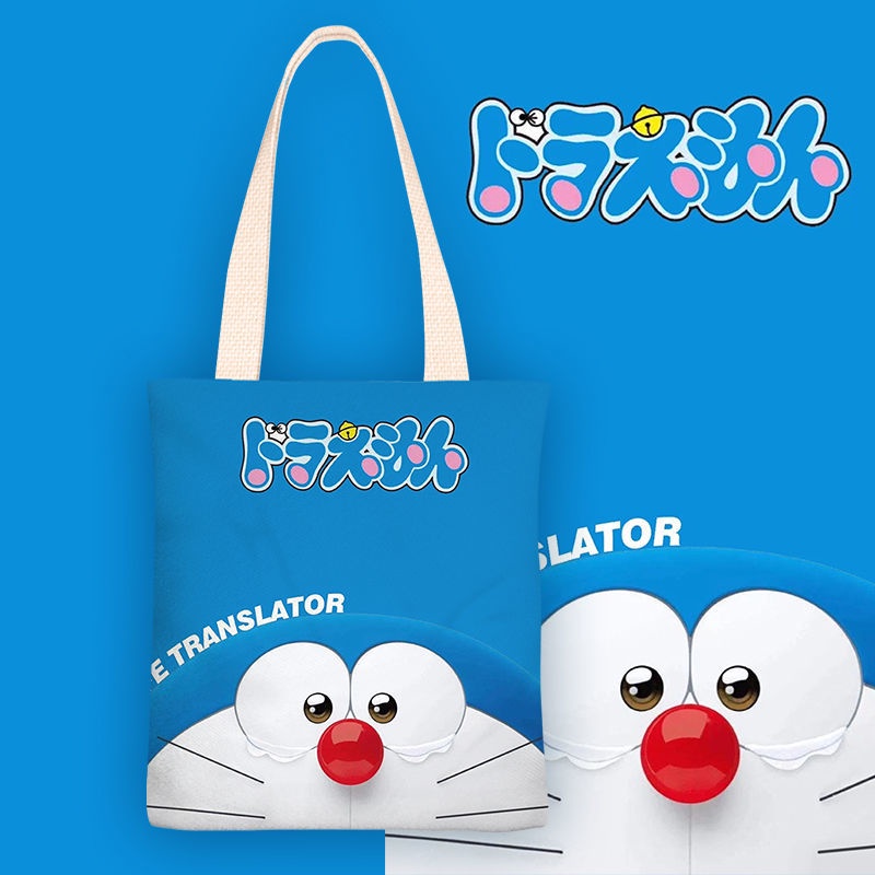 Doraemon cartoon canvas bag Túi vải túi một vai cô gái túi xách túi học sinh túi zipper túi túi môi trường