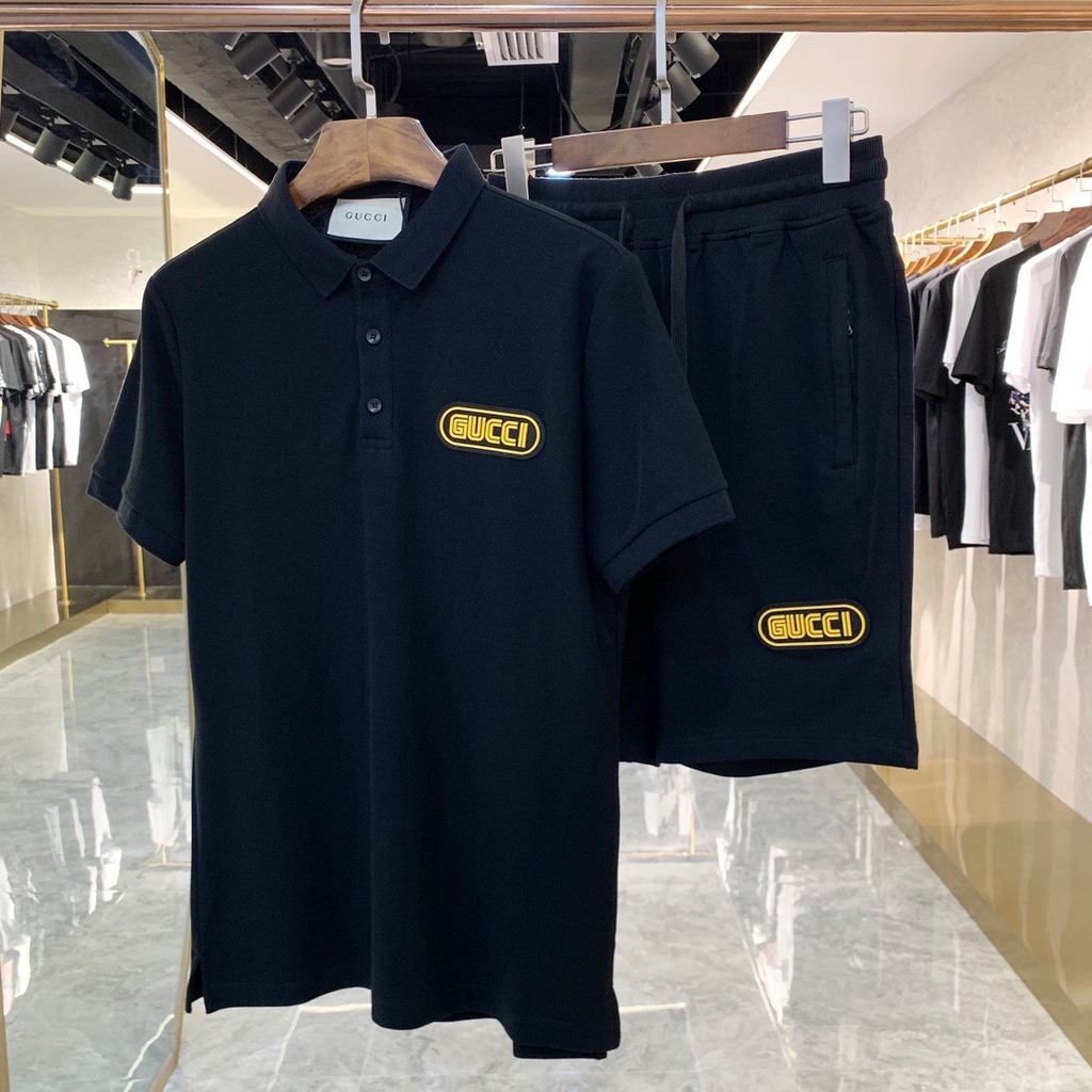 Áo thun polo tay ngắn thêu Gucc1 chất liệu cotton nguyên chất cho nam