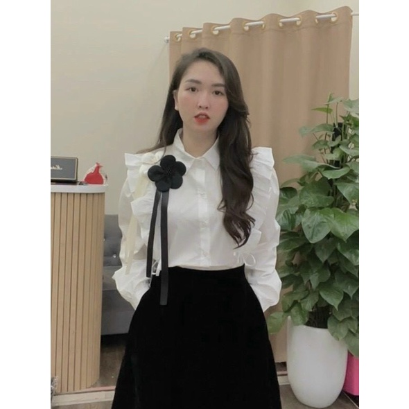 Áo Sơ Mi Bèo Hoa Dài Tay Sơ Mi Trắng Nữ Công Sở N10