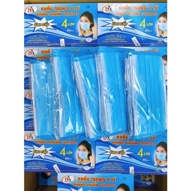 Hộp 50c Khẩu trang y tế Famapro 4 lớp giấy kháng khuẩn hàng công ty Nam Anh