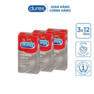Bộ 3 hộp bao cao su Durex Fether Ultima (12 bao/hộp, size 52mm)