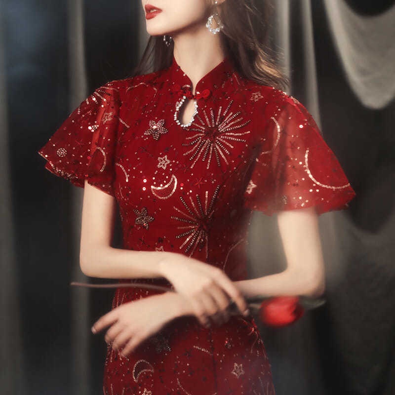 * * V * L2023 Đầm Sườn Xám Cô Dâu Nhỏ Nhắn Có Thể Mặc Lại Để Mặc Đầm Cưới Cao Cấp Cảm Giác Mới
