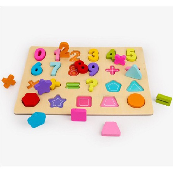 Giáo Cụ Montessori Bảng 10 Số Nổi Kèm Dấu Và Hình Khối Cho Bé Học Số Đếm Bằng Gỗ Tự Nhiên An Toàn Cho Bé