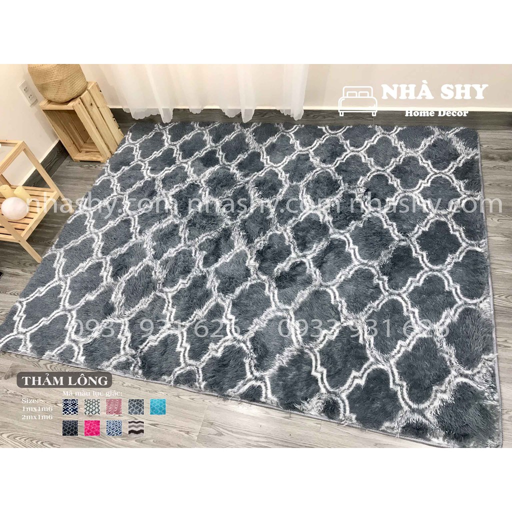 Thảm Lông Trải Sàn Màu Xám Hình Thoi - Size 2mx1m6