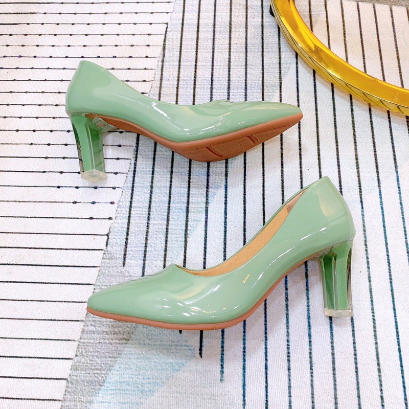 Giày cao gót nữ da trơn mềm, màu xanh ngọc, đơn giản mà sang trọng, cao gót 5p 7p OCNHI18