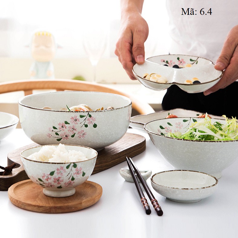 Bát đĩa sakura hồng tuyết, bát đĩa sứ cao cấp, bộ đồ bàn ăn: 6.4