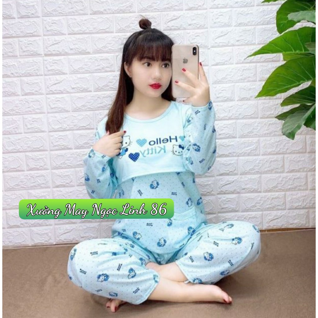 [Mã FASHIONT4WA2 giảm 10K đơn 50K] Bộ đồ bầu HELLO KITTY DÀI TAY mặc bầu và sau sinh BD922