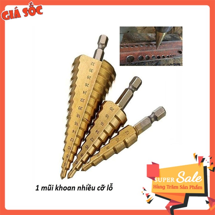 Bộ 3 mũi khoan bước phủ titan siêu cứng,đường kính 4-20mm - Khoan được nhiều cỡ lỗ trong 1 mũi khoan