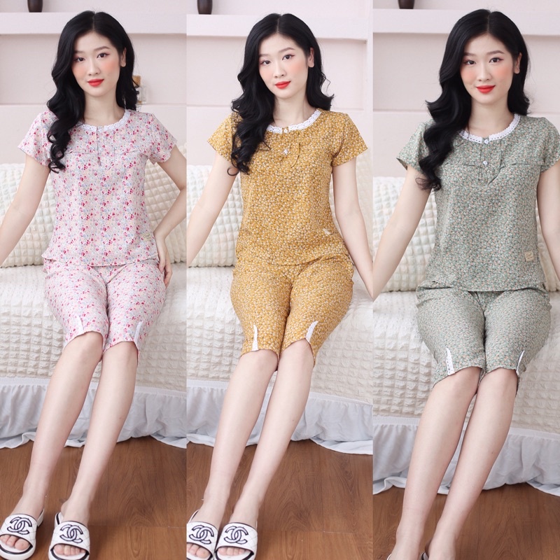 Quần áo ngủ nữ đẹp,bộ lửng bo gấu 2 màu xinh xắn