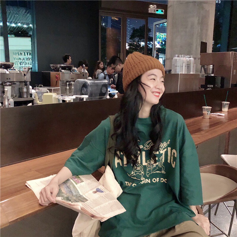 Áo Thun Cộc Tay Form Rộng ATHLETIC 🎁 Nana's House - FREESHIP 🎁 Phông tay lỡ cổ tròn oversize màu xanh rêu Ulzzang | BigBuy360 - bigbuy360.vn