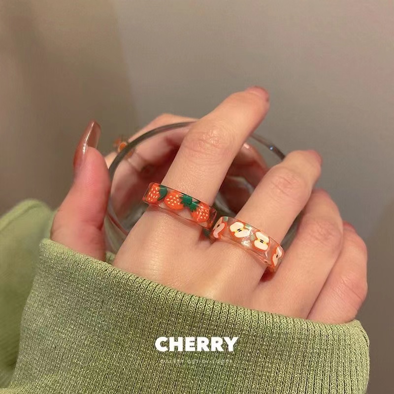 【kifli】Nhẫn acrylic resin thiết kế thủ công họa tiết trái cây thời trang Hàn Quốc