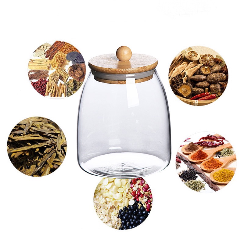 Lọ Thủy Tinh Chịu Nhiệt Có Nắp Gỗ Đựng Thực Phẩm Tiện Lợi