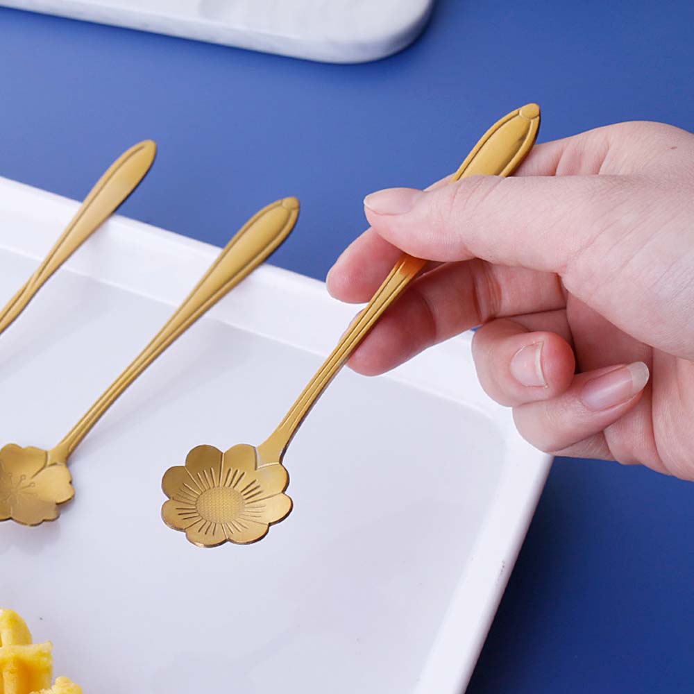 Bộ thìa thiết kế hình hoa làm từ thép không gỉ 8 kiểu dáng hoa nhiều màu sắc phong cách vintage dùng cho quầy bar
