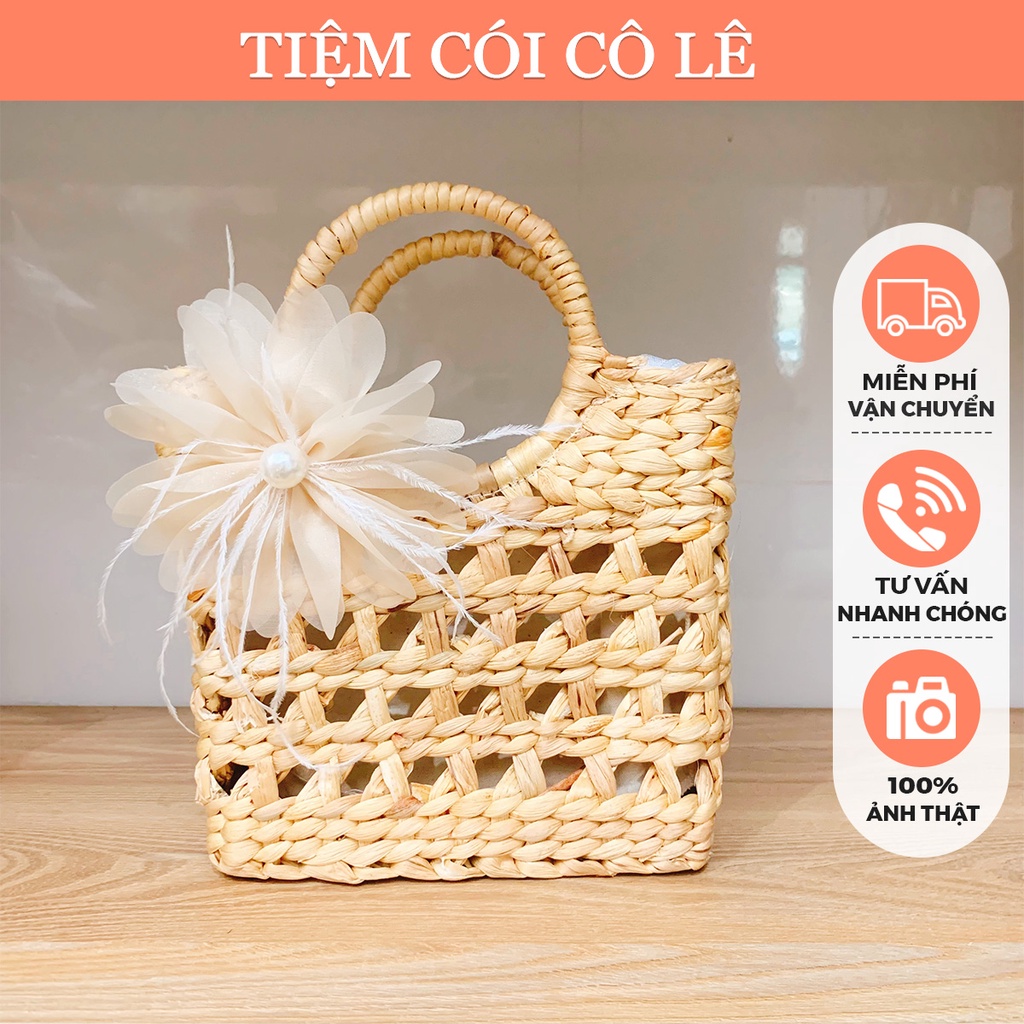 Túi cói lục bình đan kiểu rào xiên xinh xắn size 19cm - Tiệm Cói Cô Lê