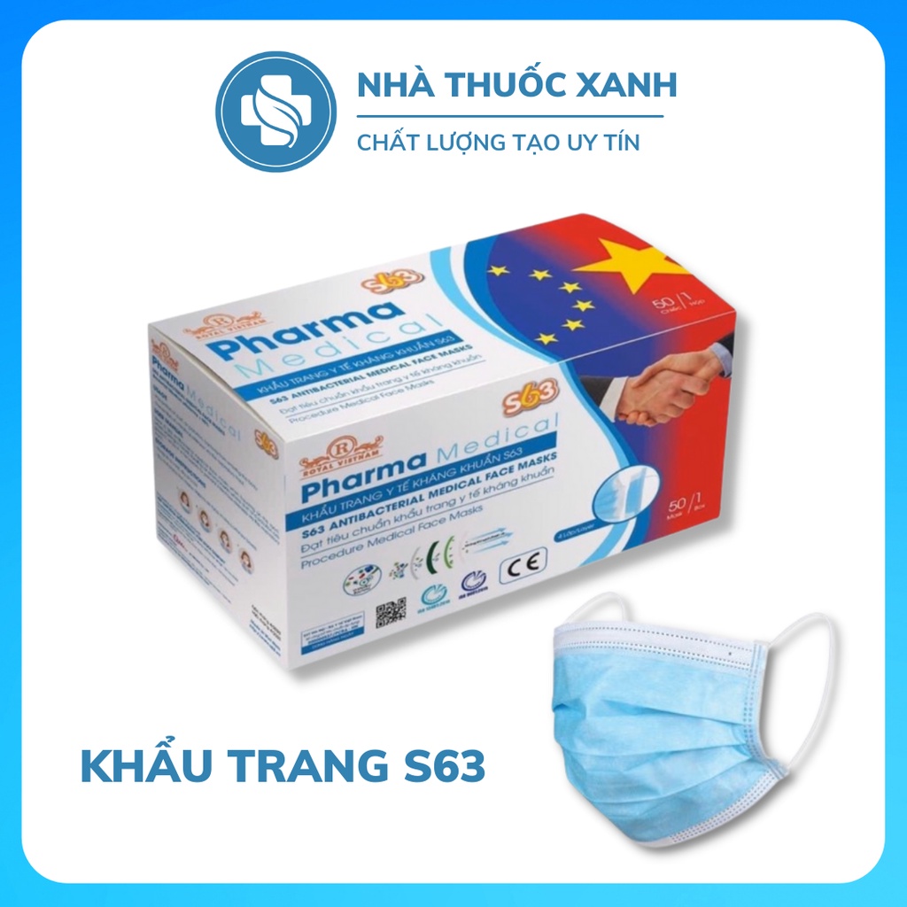 Khẩu trang y tế 4 lớp màu xanh kháng khuẩn Royal Vietnam S63 (Hàng chính hãng)