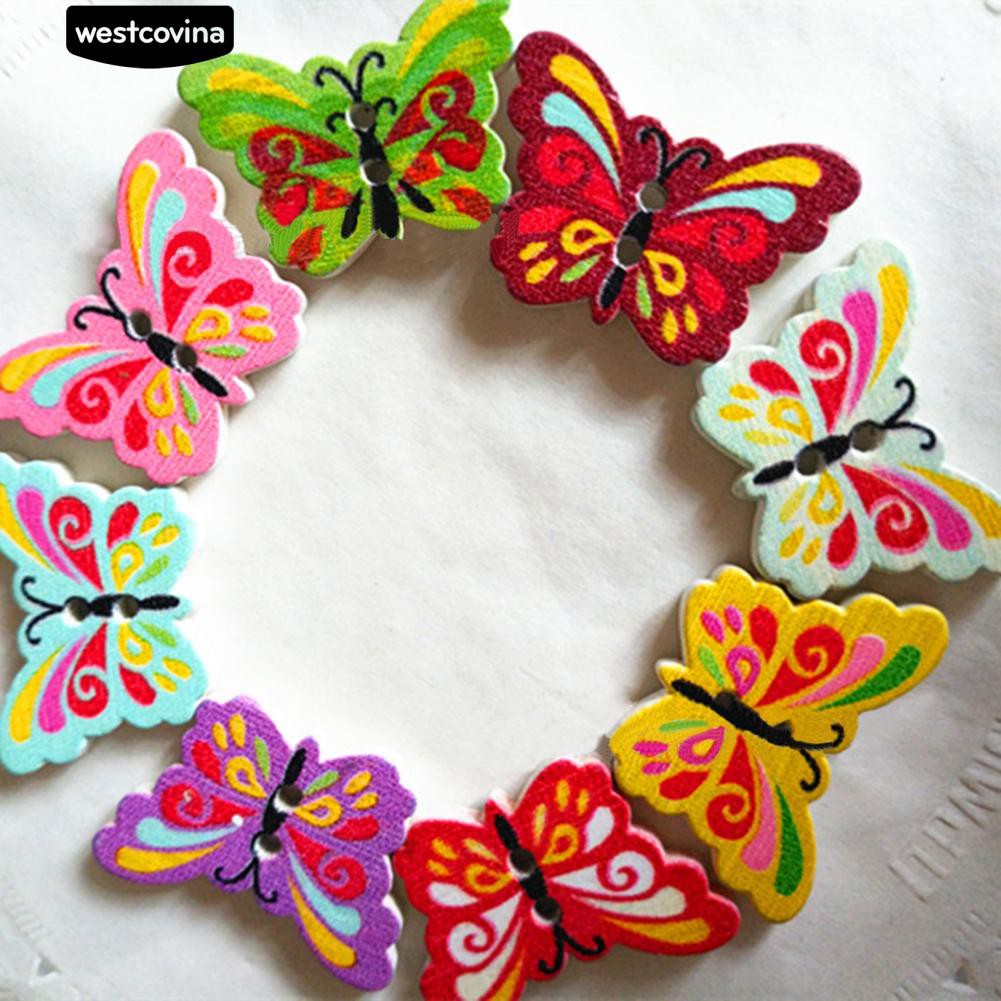 Set 50 Nút Gỗ Hình Bướm Xinh Xắn Dùng Để Trang Trí Đồ Thủ Công