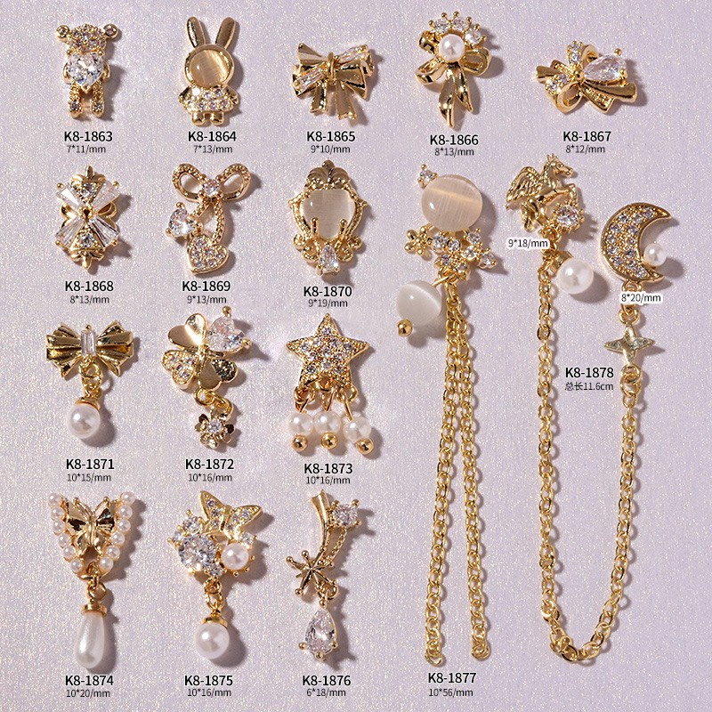 Charm nail cao cấp,charm kim loại tim,nơ,gấu,thỏ nail cao cấp