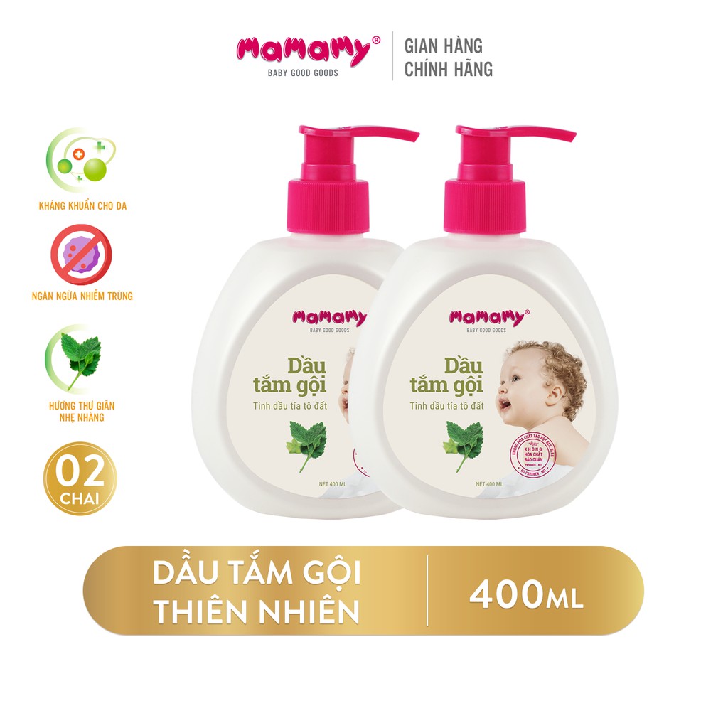 Dầu / sữa tắm gội toàn thân Thiên nhiên An toàn cho da Mamamy 400ml - Combo 2 chai