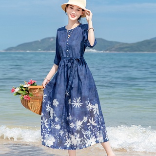 Đầm Xòe Dài Ôm Eo Bằng Vải Lanh Cotton Mỏng Cao Cấp Thời Trang Mùa Xuân 2022