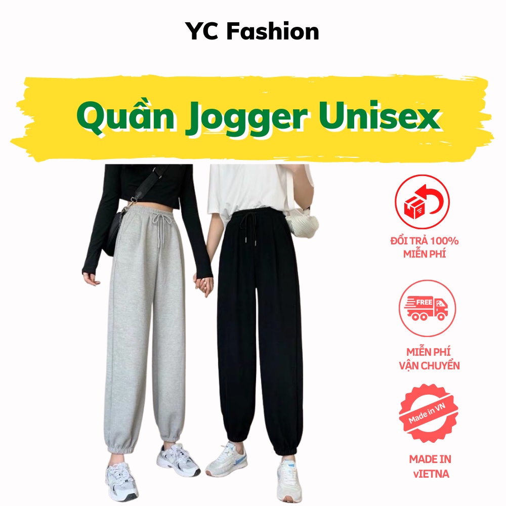 Quần Jogger Unisex 💖YC Fashion💖 Quần Ống Rộng Dáng Dài Thể Thao Nam Nữ Chất Vải Nỉ Da Cá Xịn Mịn Màu Đen Xám Trắng SP8