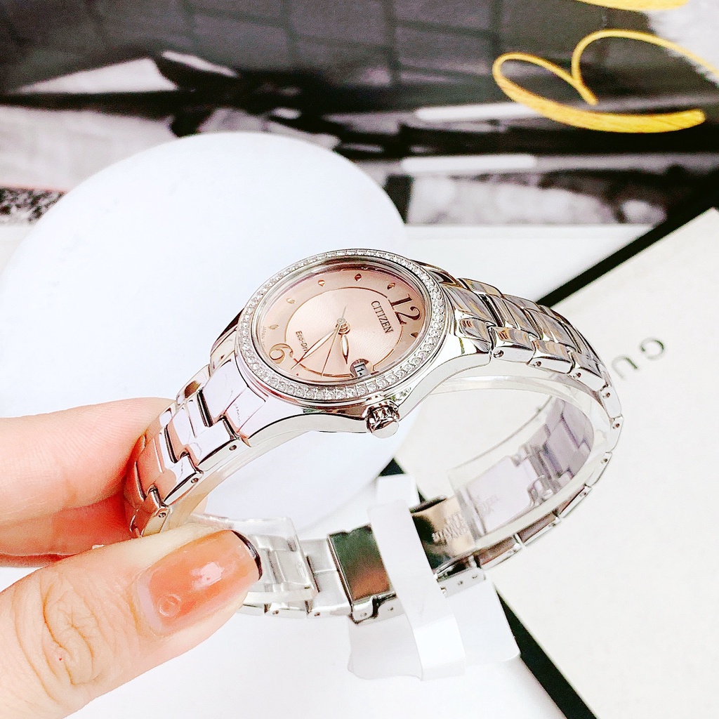 Đồng hồ nữ dây thép Citizen Silhouette Pink Diamond FE1140 86X