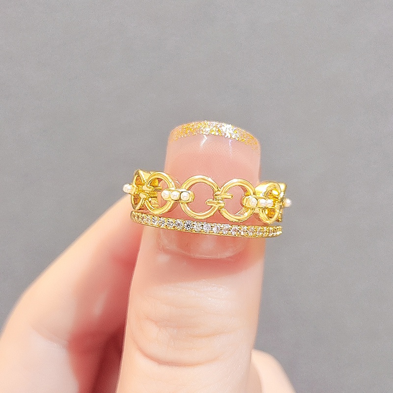 [Jiudoulan] Nhẫn Hở Đính Kim Cương Giả Và Ngọc Trai Phong Cách Pháp Cổ Điển Có Thể Điều Chỉnh Kích