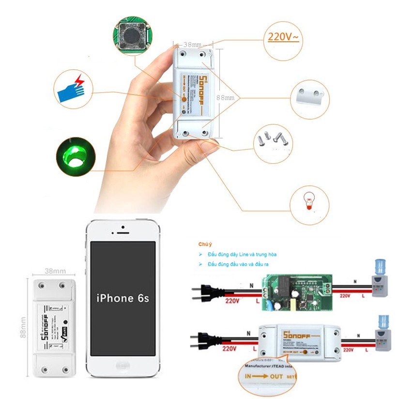 SONOFF BASIC R2 New (SP Quốc Tế) - Công Tắc 220V 10A, Điều Khiển Từ Xa qua Wifi, APP Ewelink trên smartphone Thông Minh