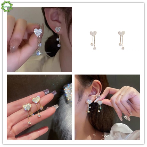 1 Cặp Bông Tai Bạc 925 Hình Trái Tim Tua Rua Đính Đá Thời Trang Dành Cho Nữ