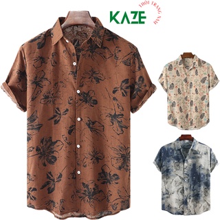 Áo sơ mi nam họa tiết ngắn tay cuban shirt ka 03 áo sơ mi đi biển in họa tiết chất liệu lụa đũi sang trọng thoáng mát
