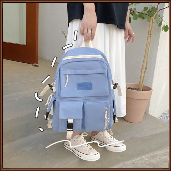 Ba Lô Đi Học / Du Lịch Vải Canvas Siêu Nhẹ Kích Cỡ Lớn Đơn Giản Xinh Xắn