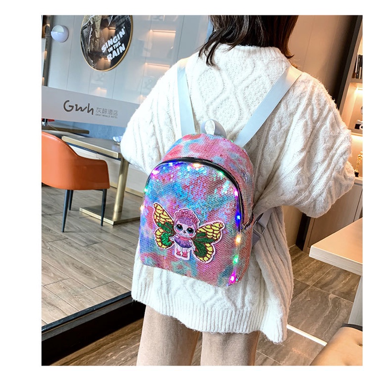 Balo bằng lông phối đèn lấp lánh hình kì lân dễ thương thời trang phù hợp cho trẻ em đi học