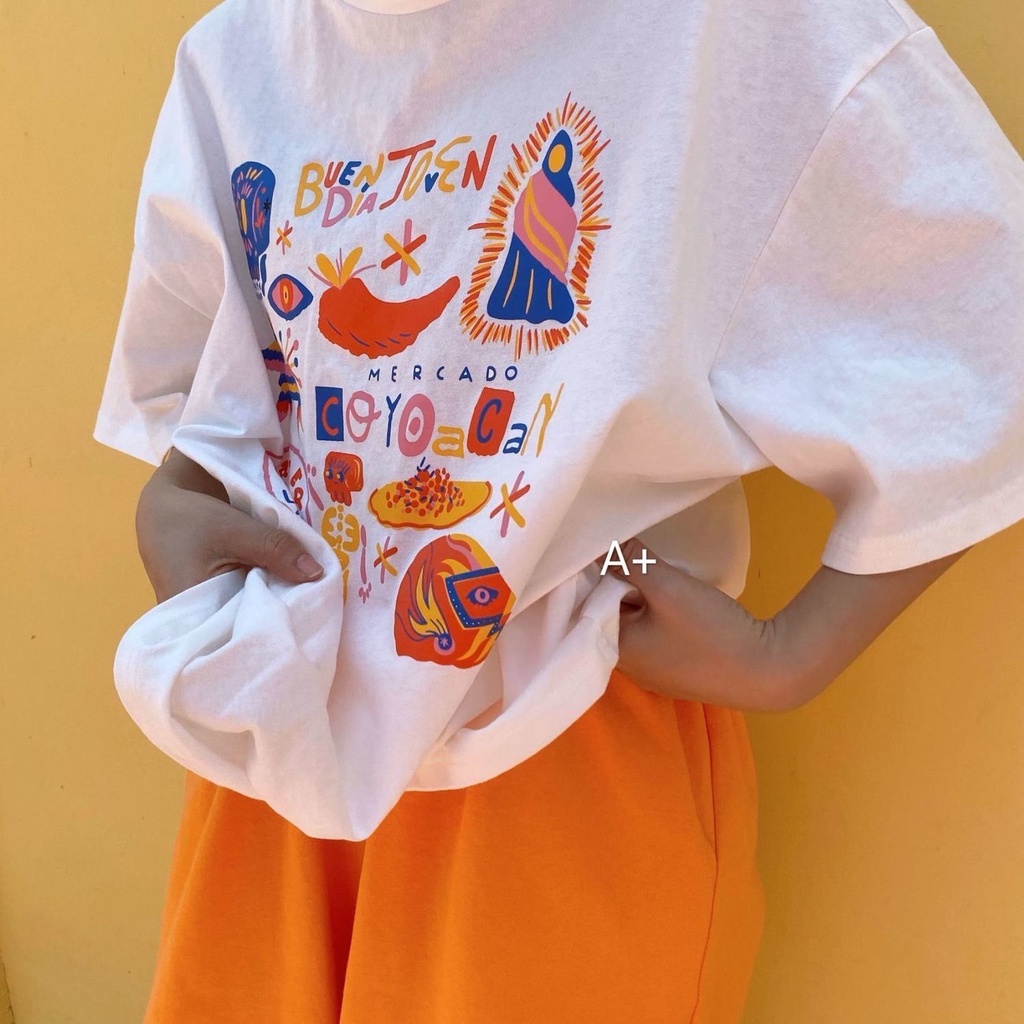 Áo thun nữ tay ngắn dáng rộng phong cách Hàn Quốc