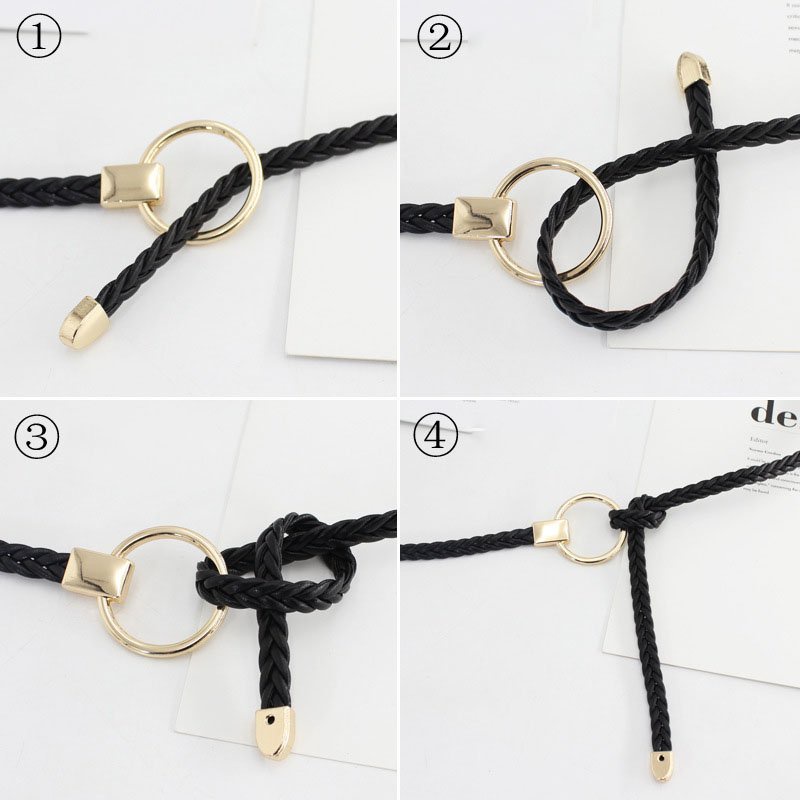 Thắt lưng da PU dây bện khóa tròn, dây lưng da phong cách thời trang retro