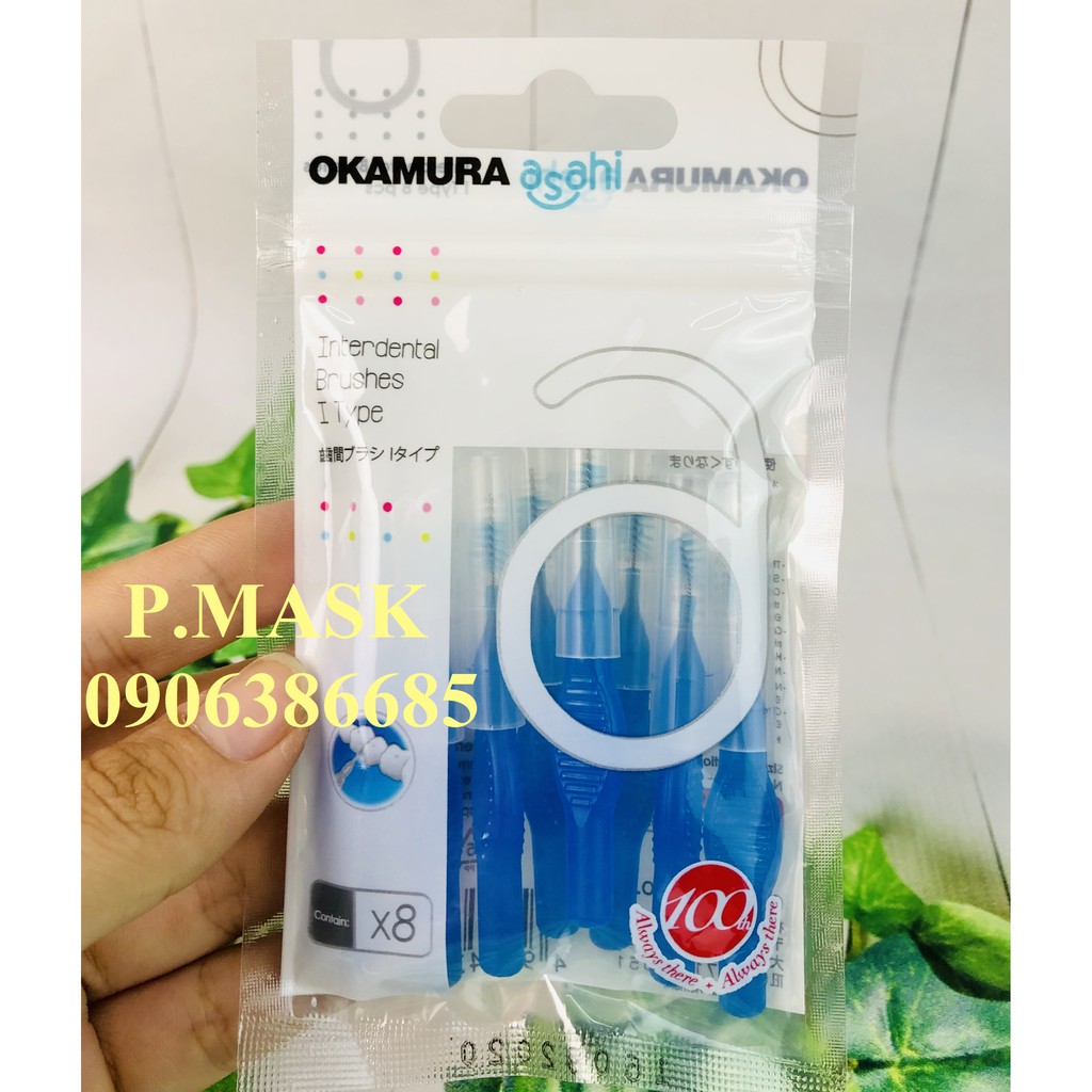 Bàn chải kẽ răng Okamura Asahi dạng chữ i ( 8 cái/ bịch ) - Bàn chải kẽ Okamuara dạng chữ i thẳng chăm sóc răng miệng