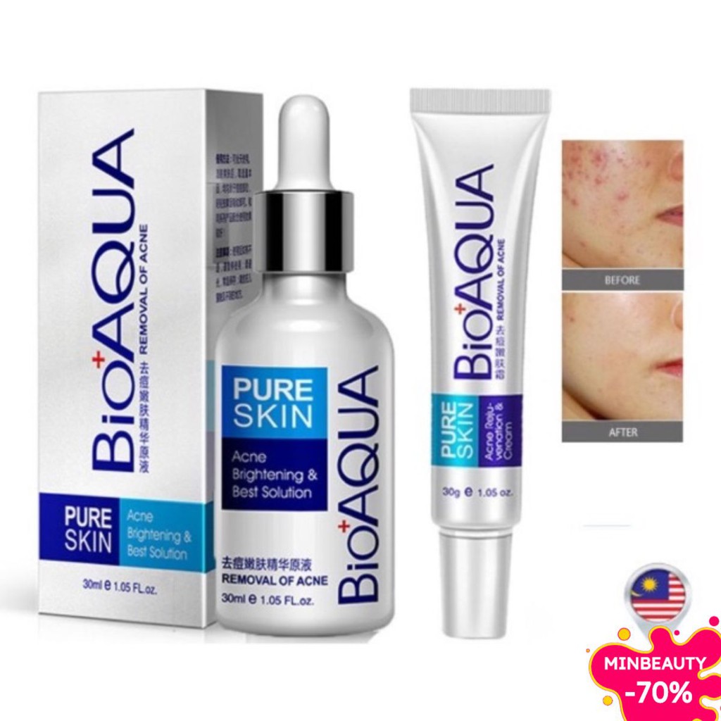 Combo bộ 2 sản phẩm kem và serum ngừa mụn dưỡng trắng da Bioaqua