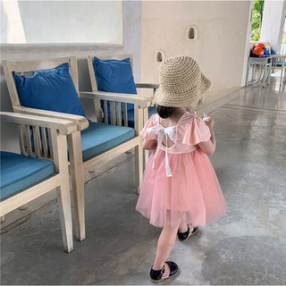 Đầm thun phối lưới nơ lưng
