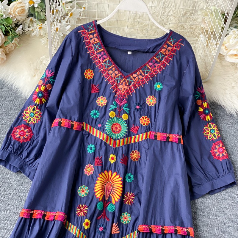 Váy bohemian suông dáng dài thêu họa tiết boho (có ảnh thật) Fresz