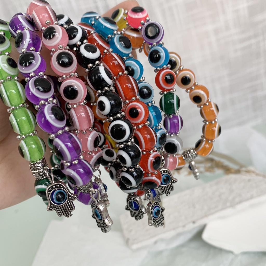Vòng Đeo Tay Hamsa Mắt Quỷ May Mắn Màu Xanh Dương Phong Cách Thổ Nhĩ Kỳ Bảo Vệ Và Bán Sỉ