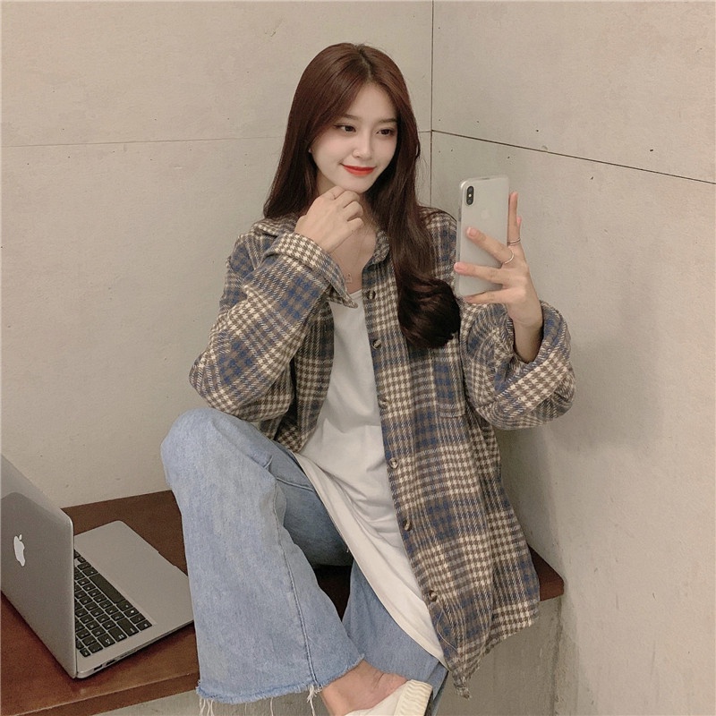 Áo Sơ Mi Kẻ Caro Nữ Ulzzang Form Rộng Đi Học Đi Chơi Áo Khoác Ngoài Họa Tiết Kẻ Sọc Theo Phong Cách Retro Mẫu Mới 2022 | BigBuy360 - bigbuy360.vn