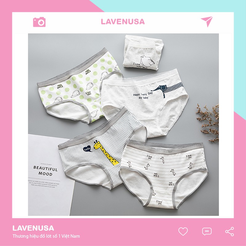 Quần lót nữ cotton cao cấp co giãn kháng khuẩn in hình đáng yêu dễ thương QL36