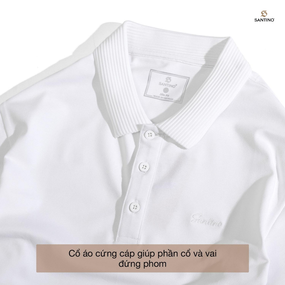 Áo Polo Nam Trắng Cá Sấu Santino Cotton  Kháng Khuẩn Chống Nhăn Chuẩn Form Trẻ Trung Chống Tia Uv E011