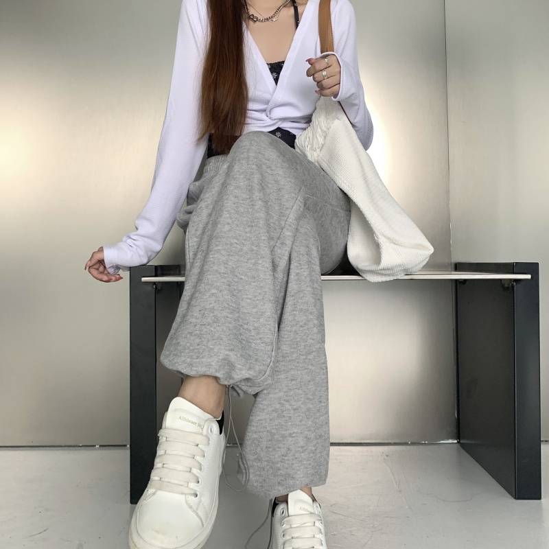 Quần dài ống rộng suông phong cách thể thao thời trang thường ngày dành cho nữ