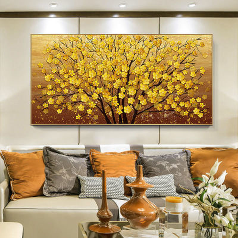 Bộ Tranh Đính Đá 5d Toàn Diện Họa Tiết Cây May Mắn Màu Vàng Kim Trừu Tượng Trang Trí Phòng Khách / Nhà