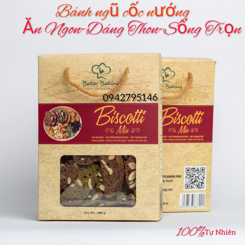 Bánh Ngũ Cốc Nướng Ăn Kiêng Không Đường BISCOTTI Nguyên Cám 3 Vị (500g)